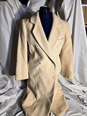 Ashley Scott Petite Double-Breasted Ivory Pea Coat